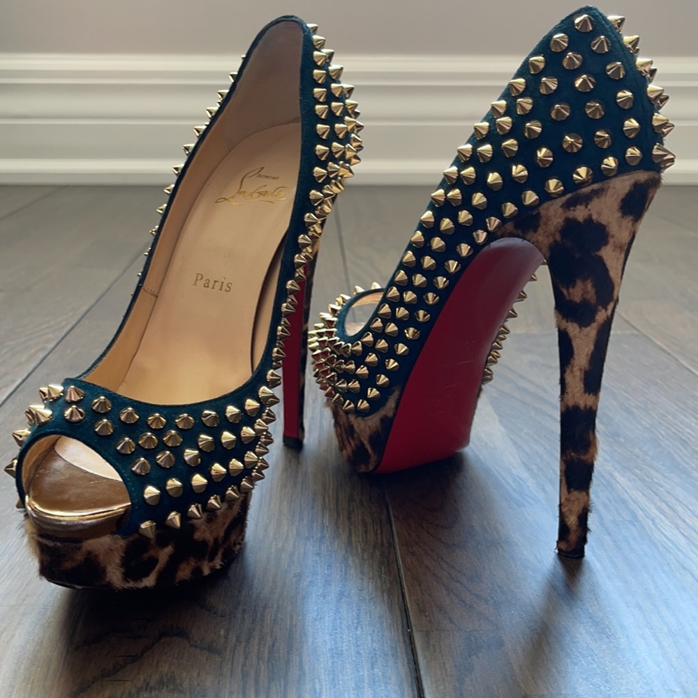 Christian Louboutin Lady Spiked Leopard Pump 38.5